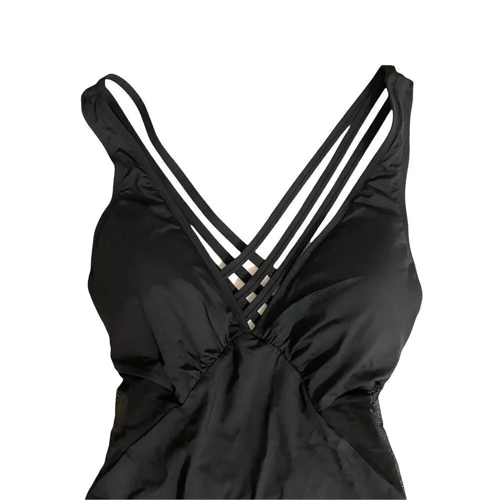 NEW La Blanca Mesh-Merizing Side‎ Mesh Cross-Back Mio One Piece Swimsuits Sz 8